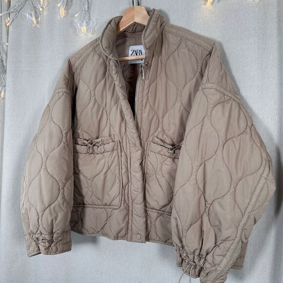 Zara Women Water-Repellent Puffer Jacket Short Coat ZW Cream Size Medium - Picture 3 of 12